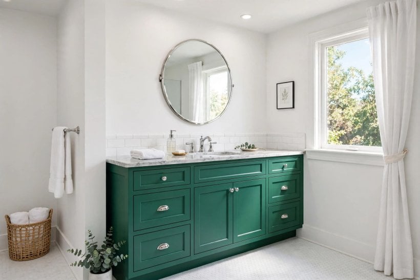 painted bathroom pictures: half-painted wall with colour below a crisp horizontal line