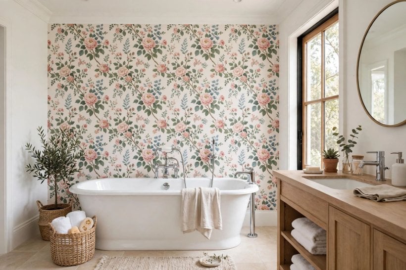 bathroom wall ideas: zoned bathroom walls with tile in the shower and paint beyond it