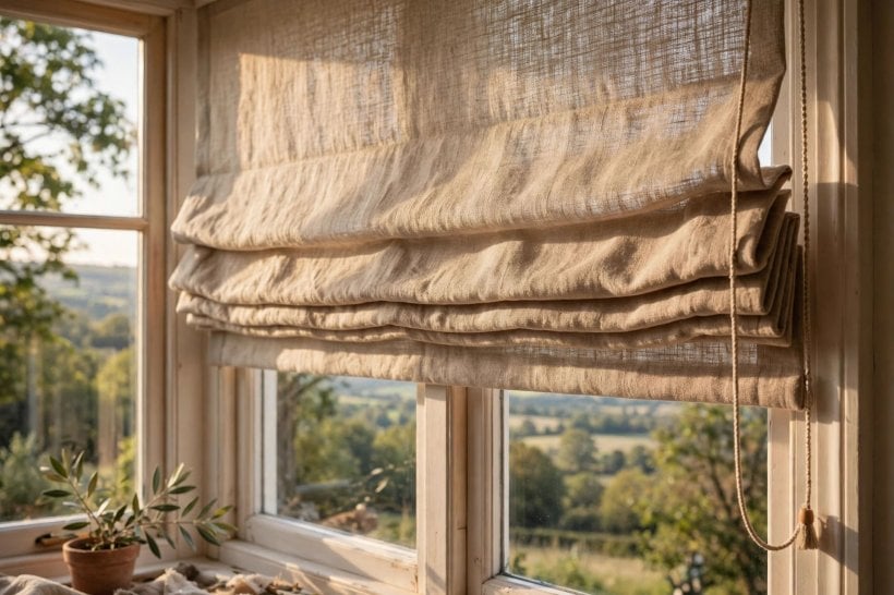 bay window treatment: full-length curtains following the angles of a three-sided bay