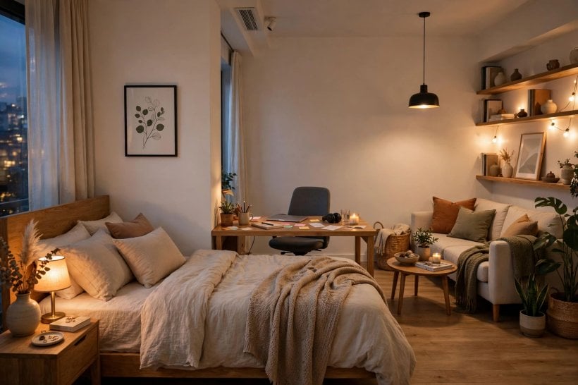 bedroom layout ideas with desk: compact desk and chair tested for knee room and posture