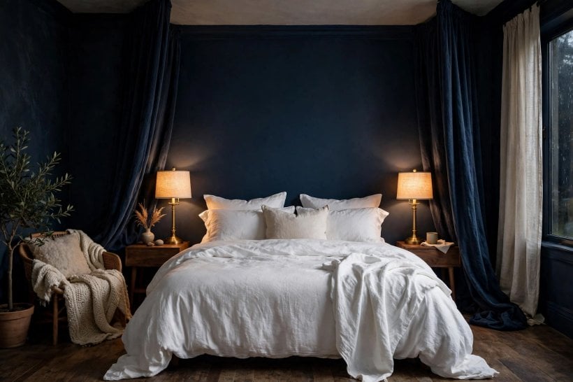 bedroom paint ideas: soft sage green walls and wooden furniture