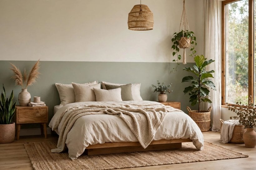 bedroom paint ideas: blush and clay tones with simple styling