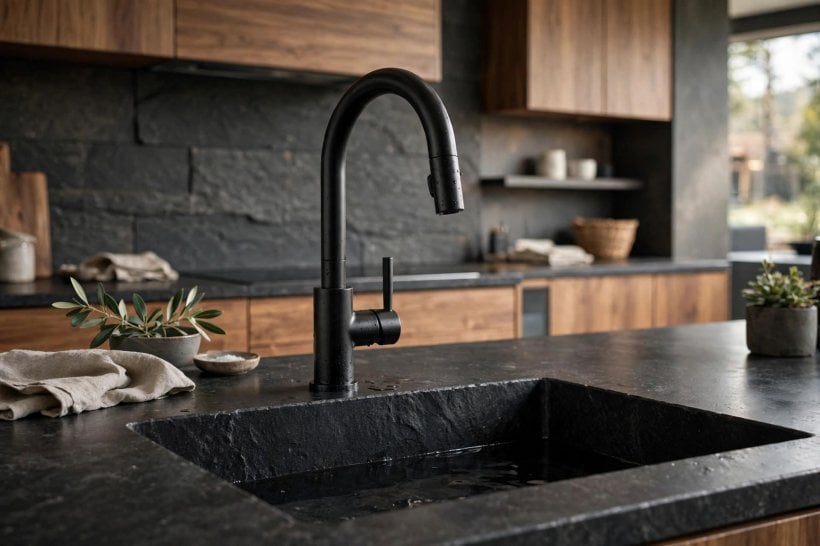 best faucet brands: solid brass kitchen faucet body in brushed nickel