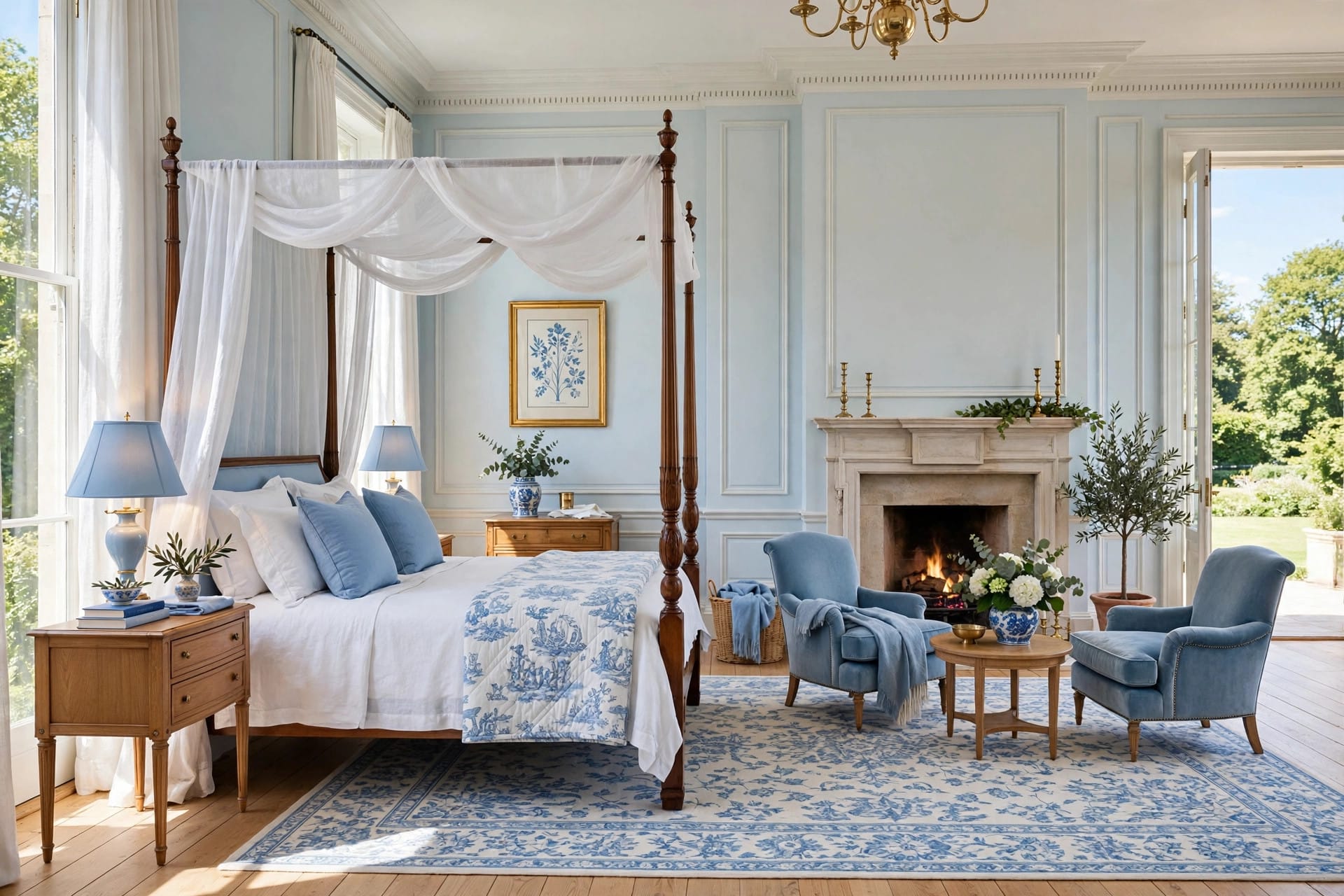 big bedrooms: centred bed with a reading corner by the window