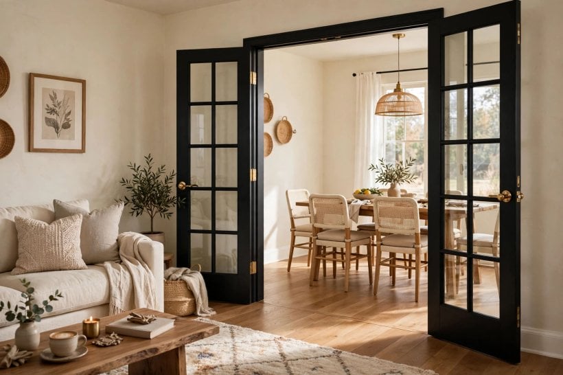 black interior doors: hard-wearing painted door in a busy hallway
