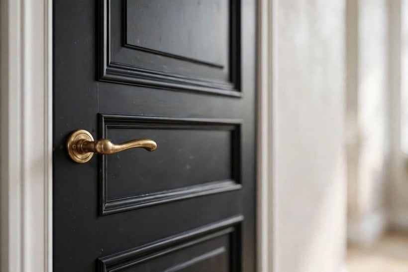 black interior doors: simple slab door given a smart painted finish