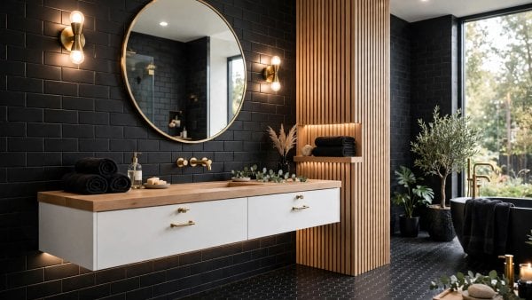 black tile bathroom
