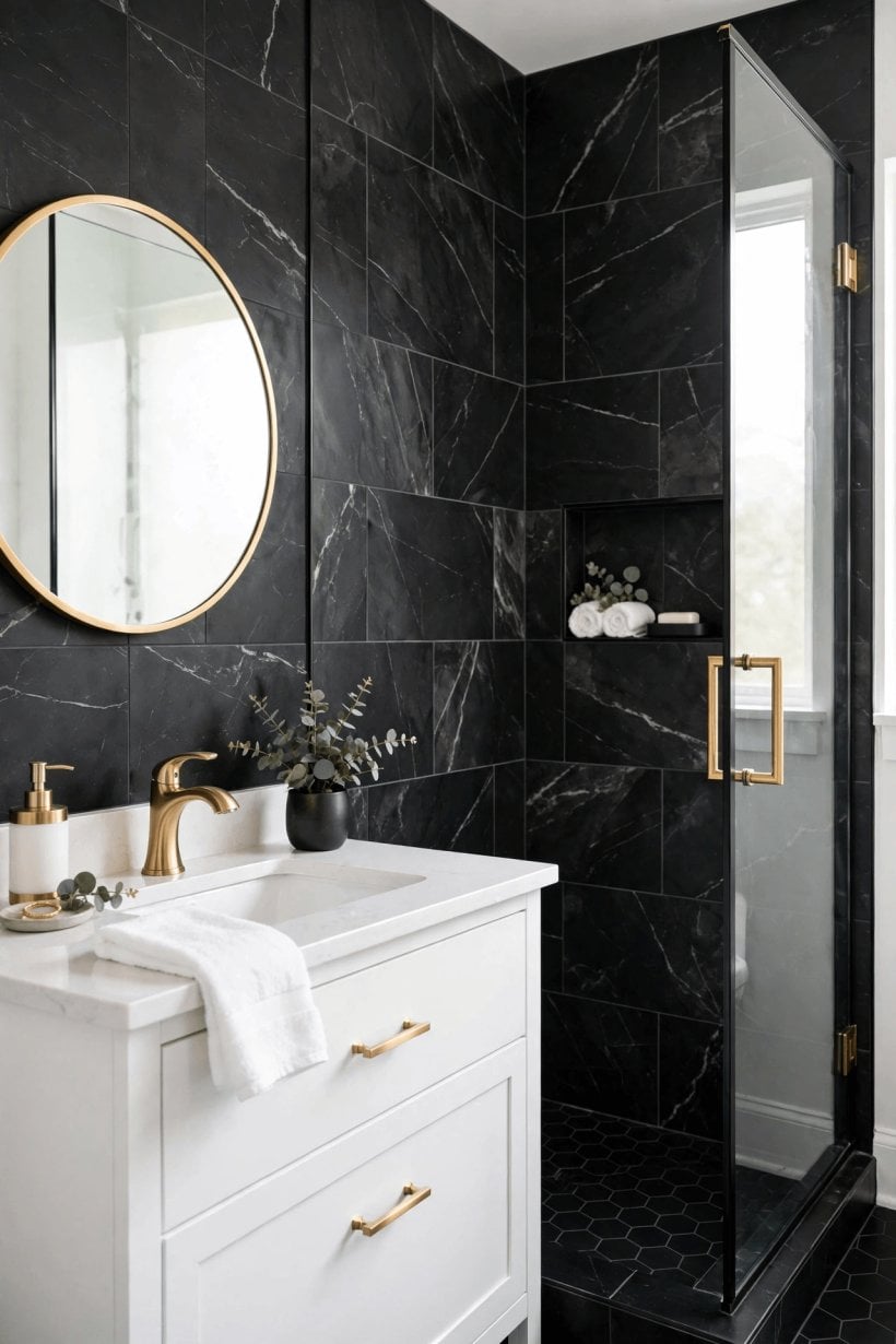 black tile bathroom