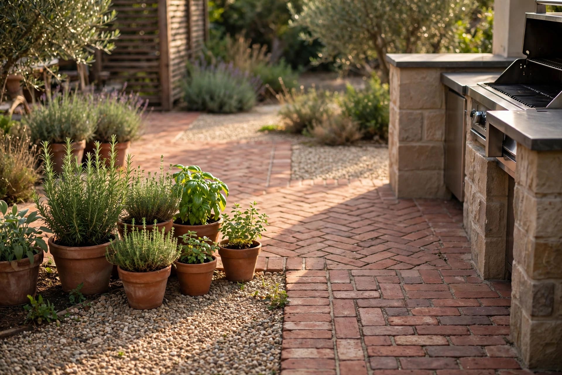 brick patio: brick steps and a path leading to the lawn