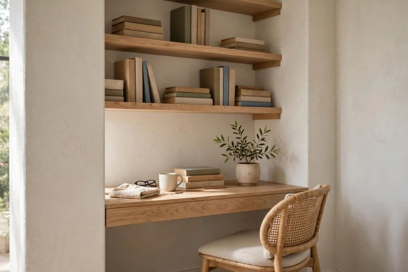 small bedroom built ins: floor-to-ceiling wardrobe wall in a calm bedroom