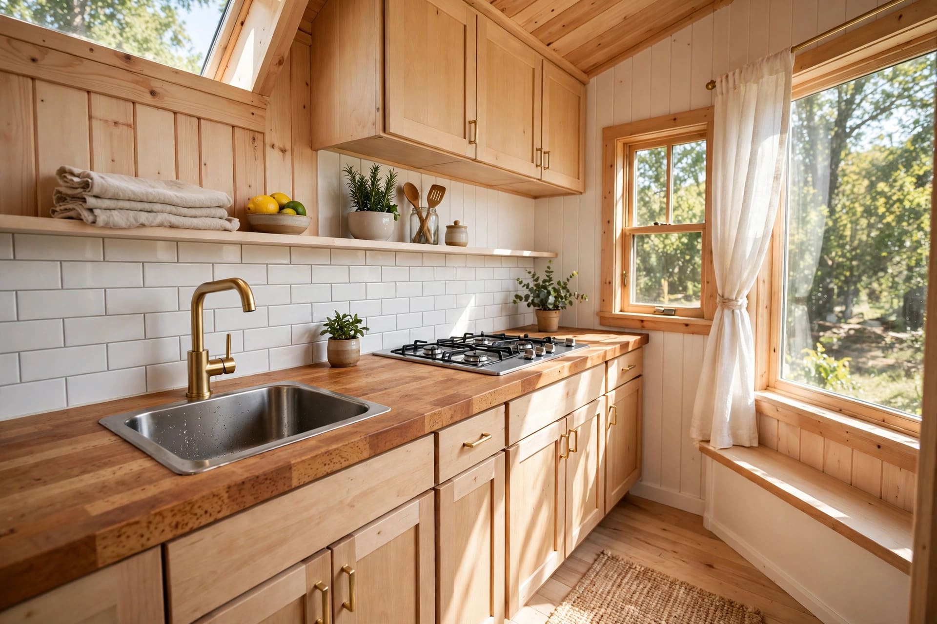butcher block vs quartz tiny kitchen