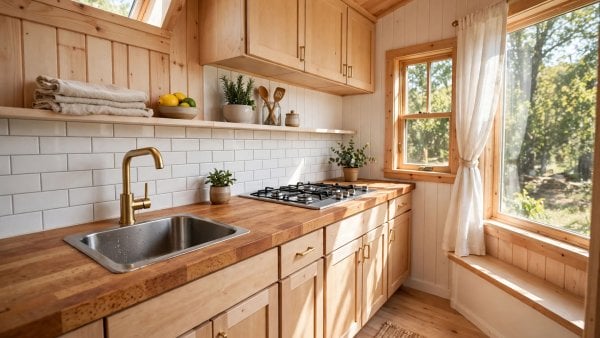 butcher block vs quartz tiny kitchen