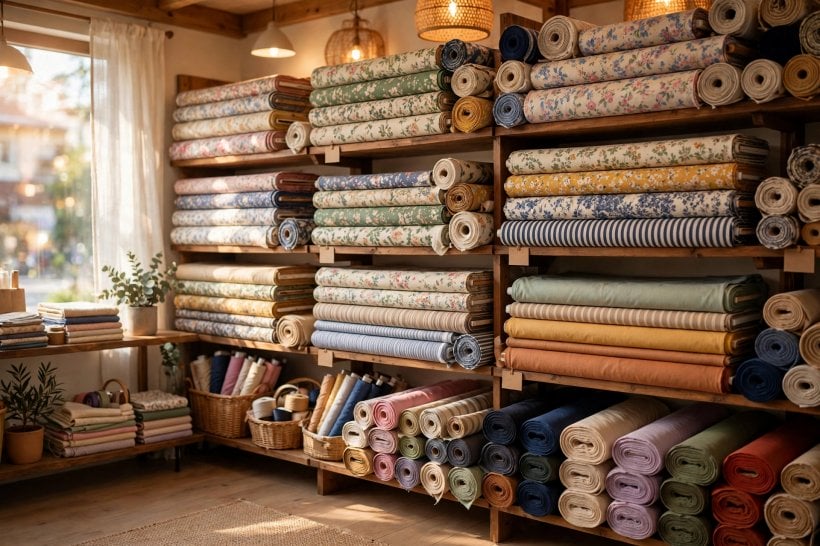 calico corners: checking fabric against a window at home