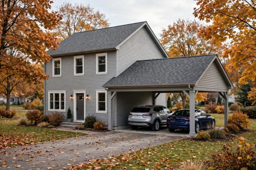 carports attached to house pictures: charcoal frame matched to window trim
