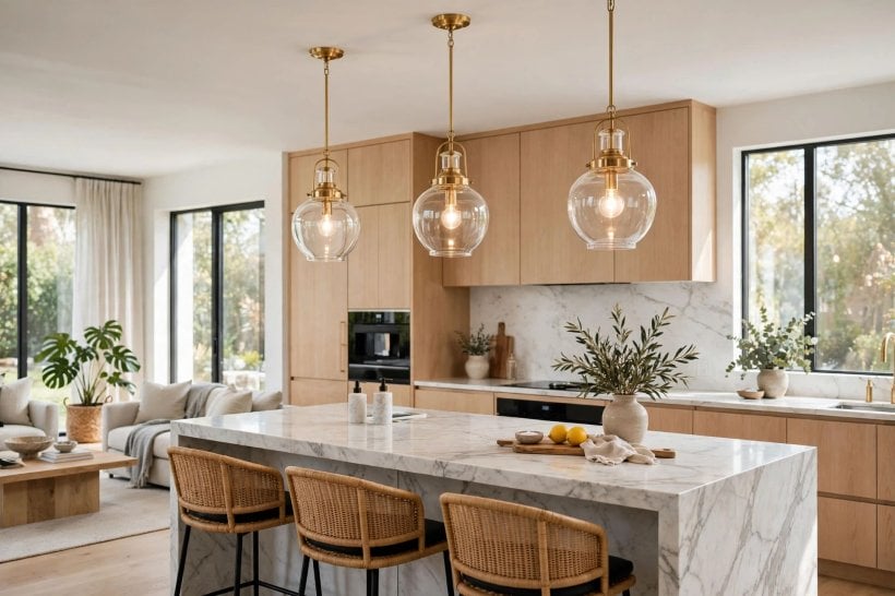 circa lighting: pendant light above a dining table in a calm interior