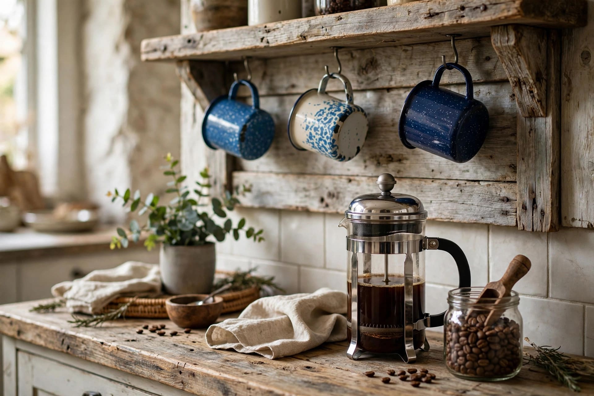 coffee station in kitchen: cabinet coffee bar with doors open