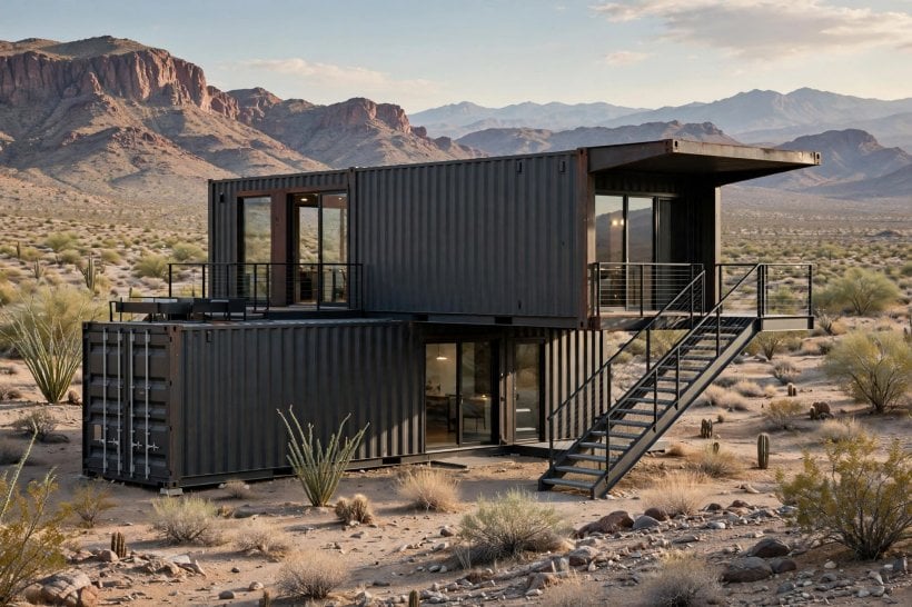 container homes designs and plans: stacked two-storey container home
