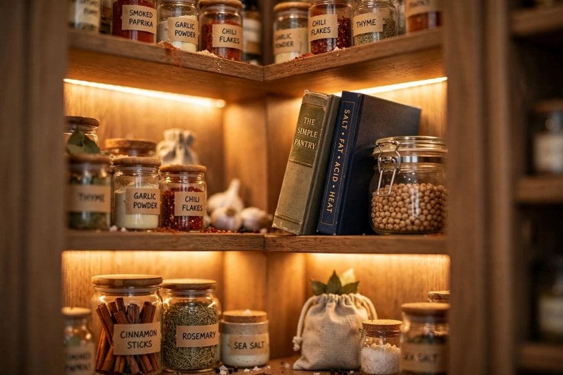corner pantry: walk-in layout with shelves wrapping two walls