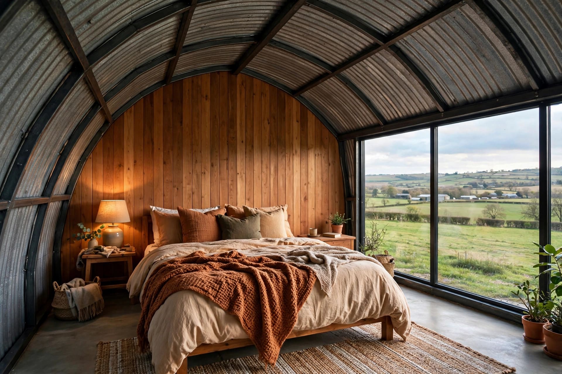 cost to turn a metal building into a house: new window openings cut into steel panels