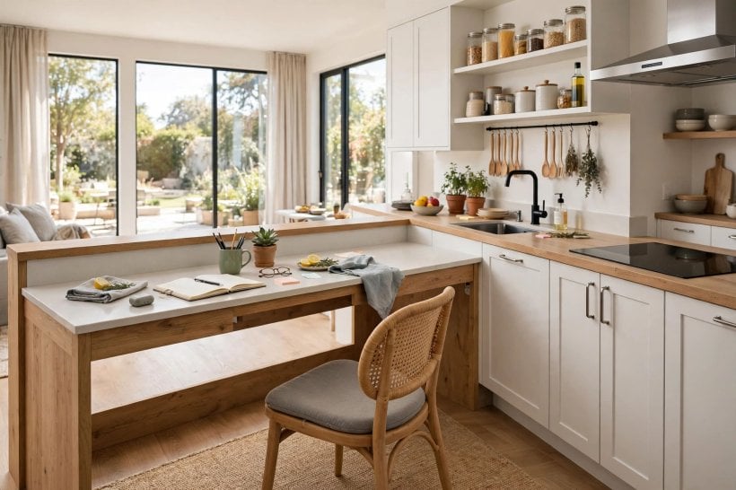 countertop height: testing a mock-up counter at elbow height