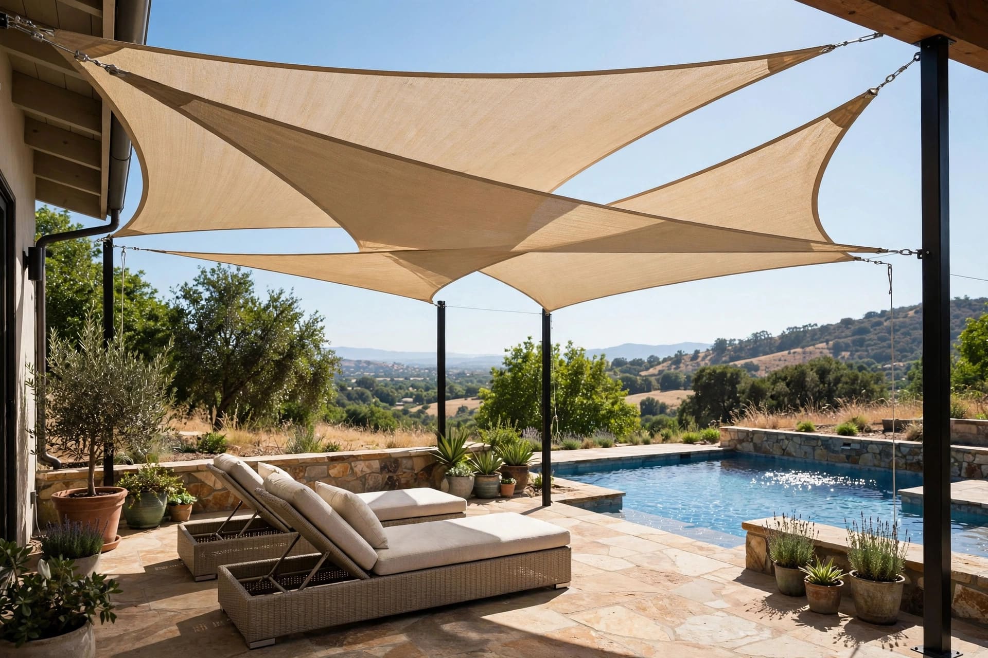 covered patio ideas: string lights and a ceiling fan under the patio cover