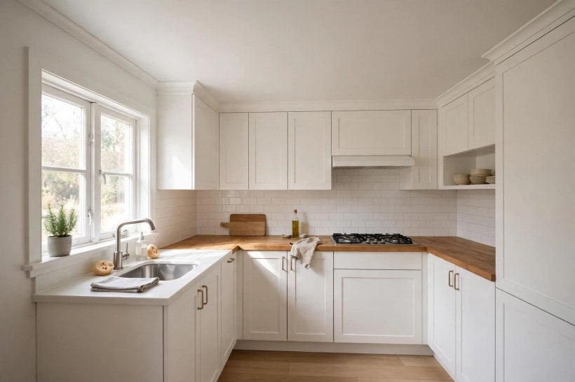 crown molding for low ceilings: checking the ceiling line for waves and cracks