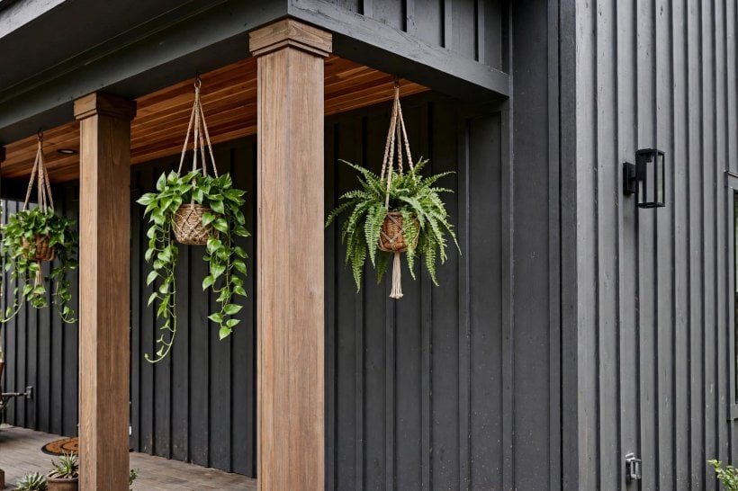 dark grey house: dark charcoal roof over grey walls