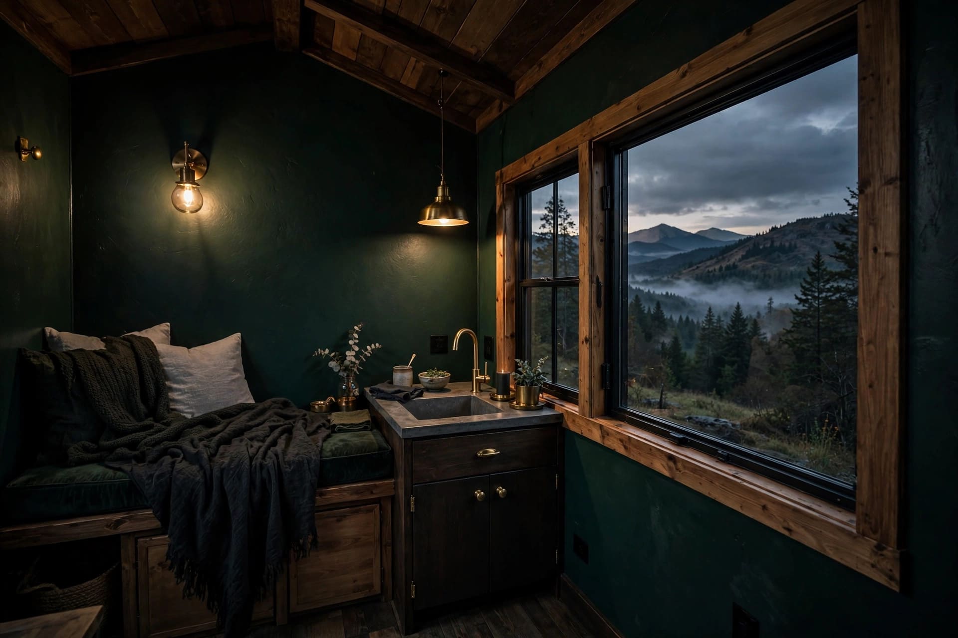 dark tiny house interior