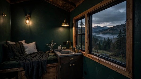 dark tiny house interior