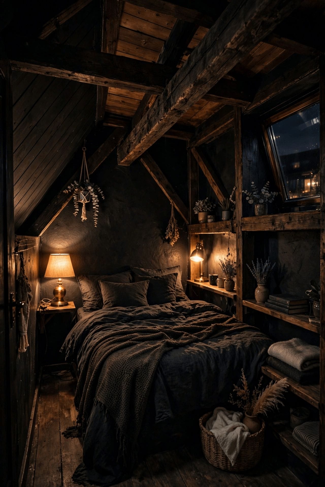 dark tiny house interior