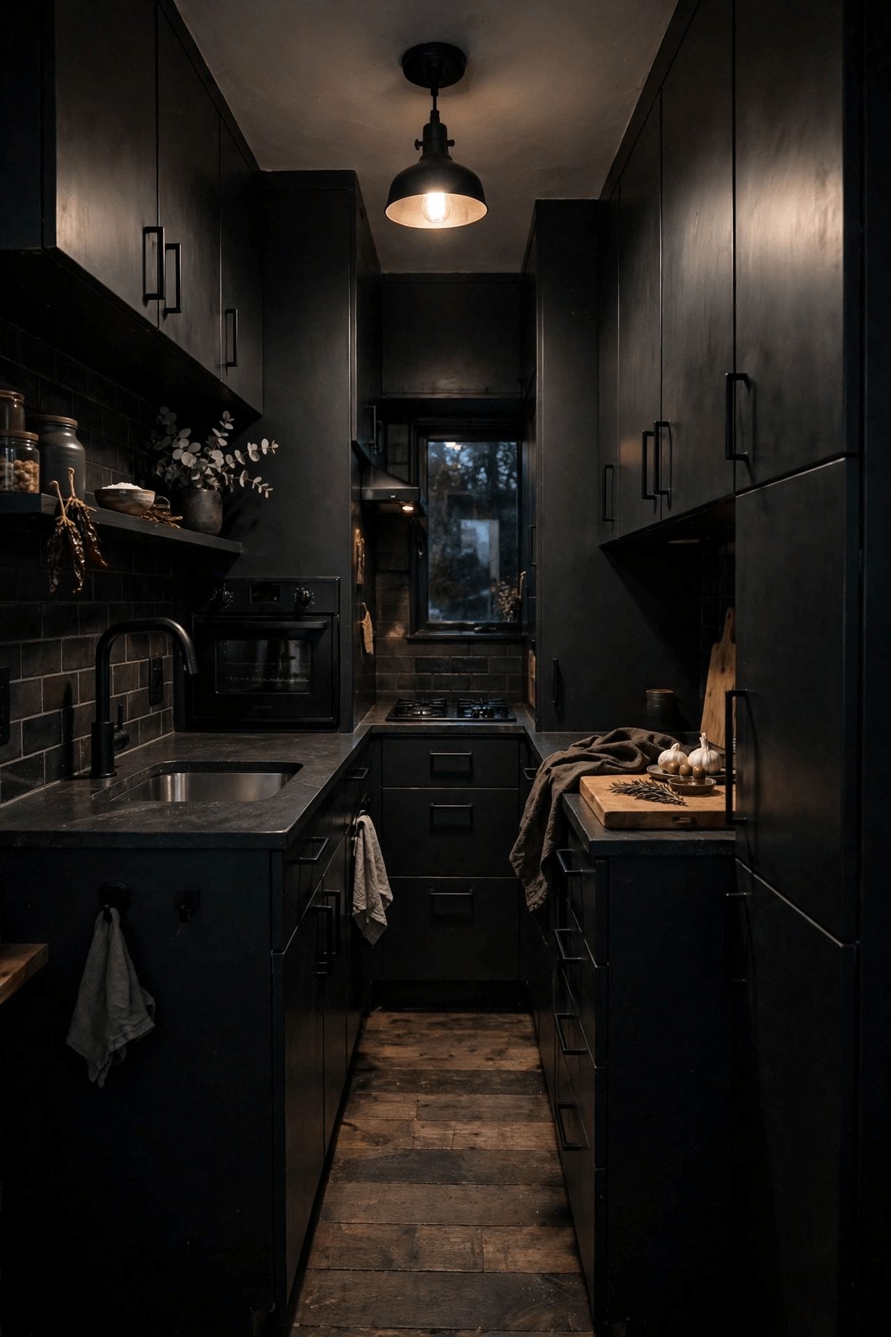 dark tiny house interior