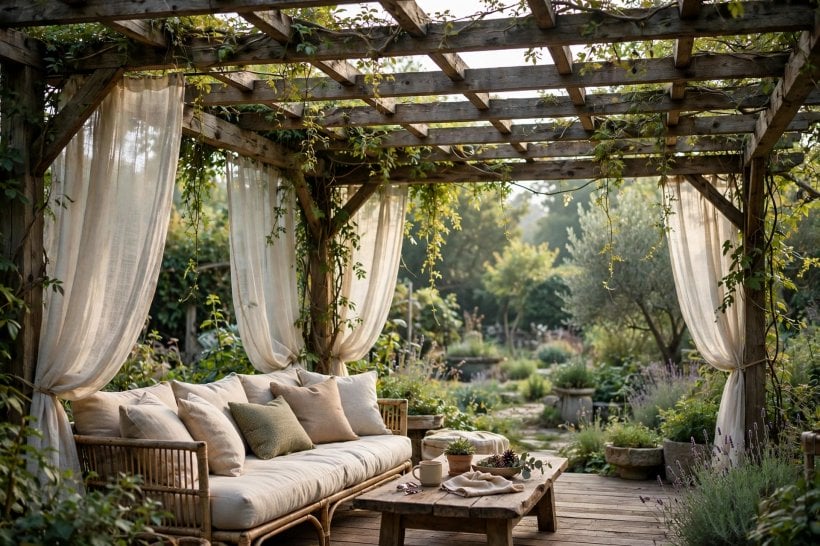 deck roof ideas: a retractable awning shading a sunny deck
