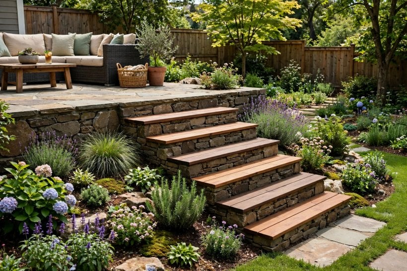 deck stairs: softly lit steps with recessed tread lights