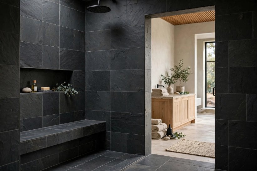 doorless walk in shower dimensions: roomy single shower with a bench