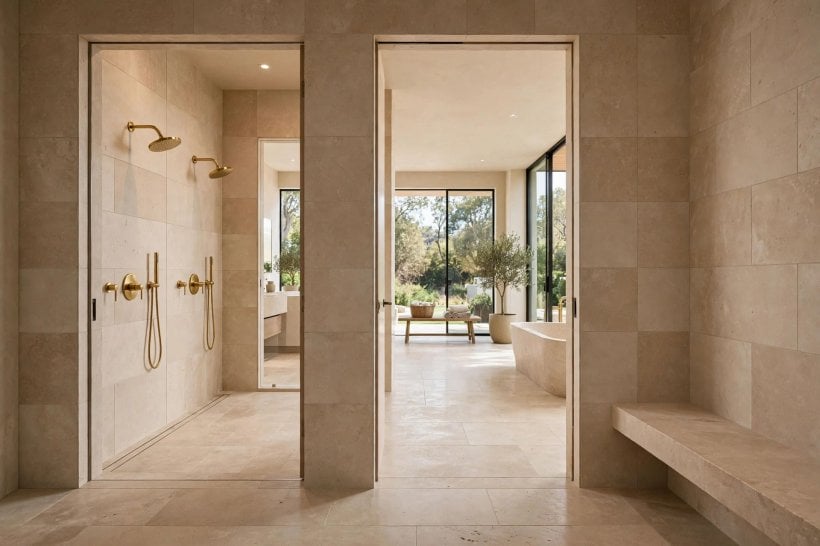 doorless walk in shower dimensions: tiled half wall beside the entry