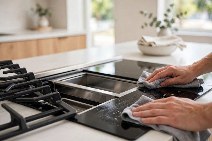 down draft gas range: controls and removable parts for everyday cleaning