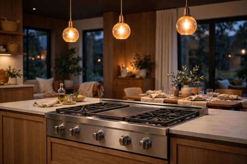 down draft gas range: comparing two ranges side by side in a showroom