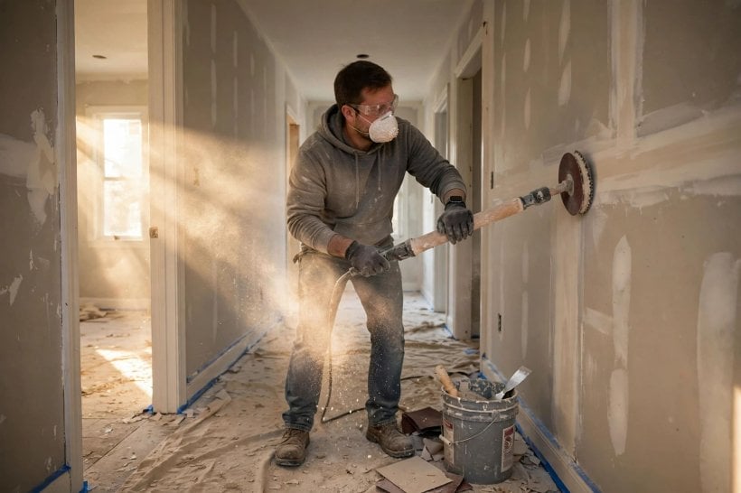 drywall installation cost: straight stud framing checked and levelled before boarding begins