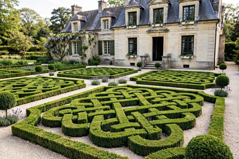 dwarf hedges: young plants set in a prepared trench along a boundary line