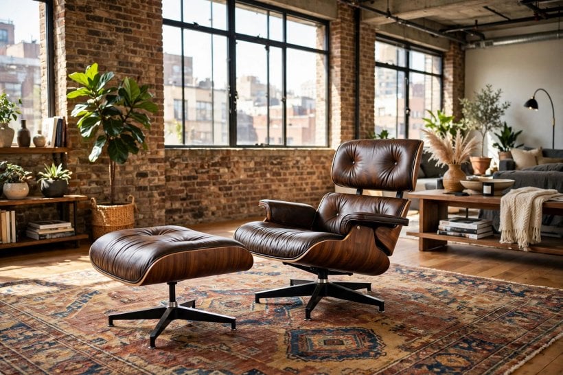 eames chair replica: buttoned cushions close up