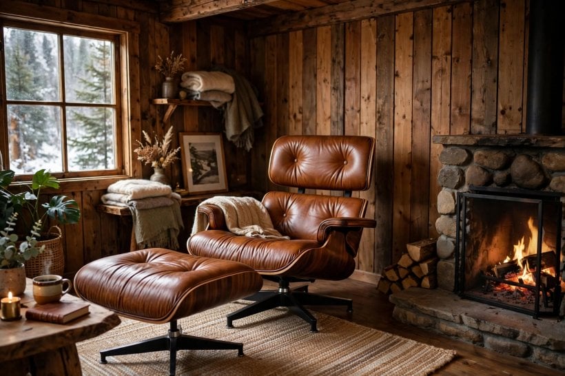 eames chair replica: chair placed in a reading corner