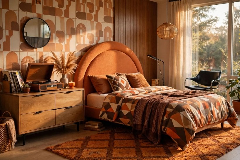 eclectic bedroom: small room with a bold mix of colour and finds