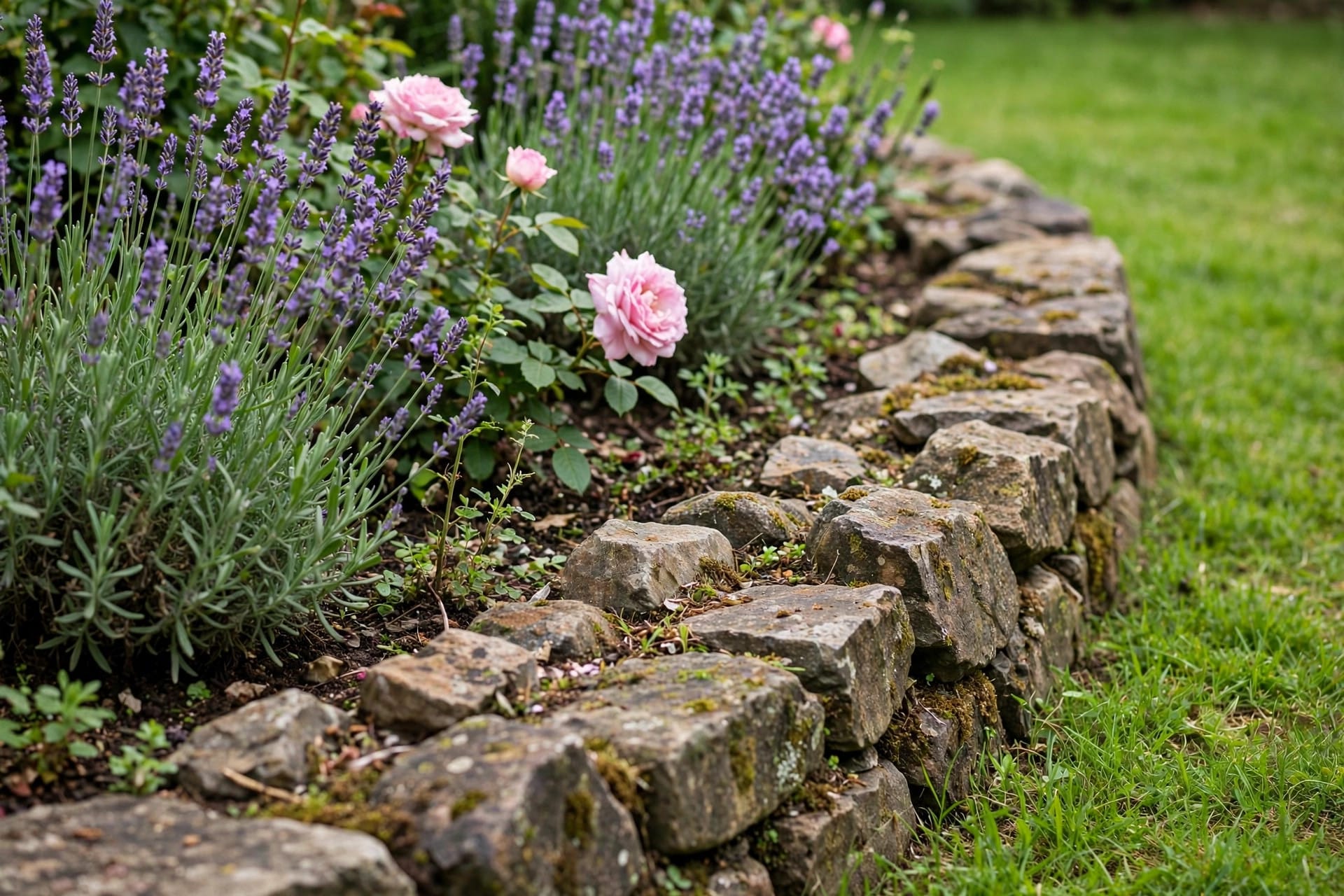 edging ideas for flower beds: natural stone border along a curved planting bed