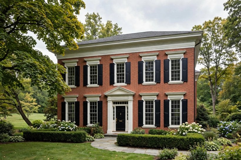 exterior house trim molding: framed windows on a neat facade
