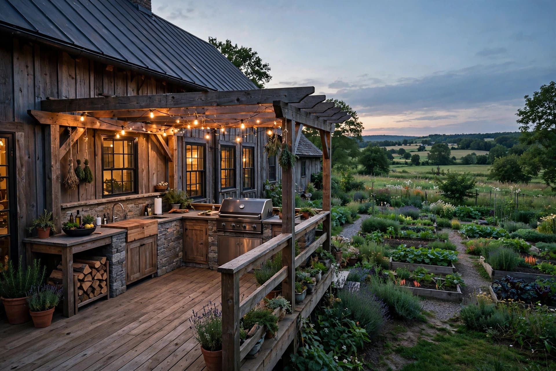 farmhouse exterior: classic gabled roofline with a deep covered porch