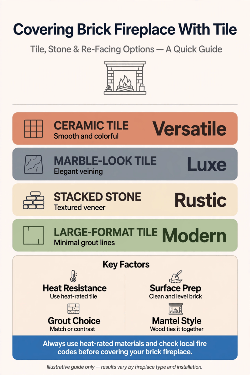 covering brick fireplace with tile