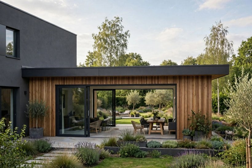 almost flat roof designs: clean roof surface with neat drainage