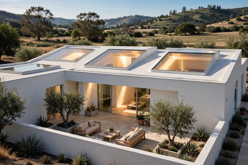 almost flat roof designs: calm interior under a level ceiling
