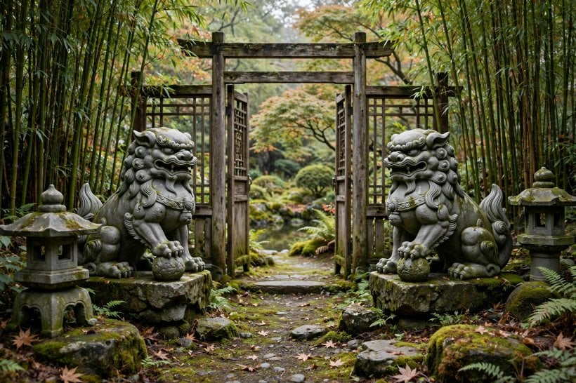 foo dog: guardian lion statue with a curled mane