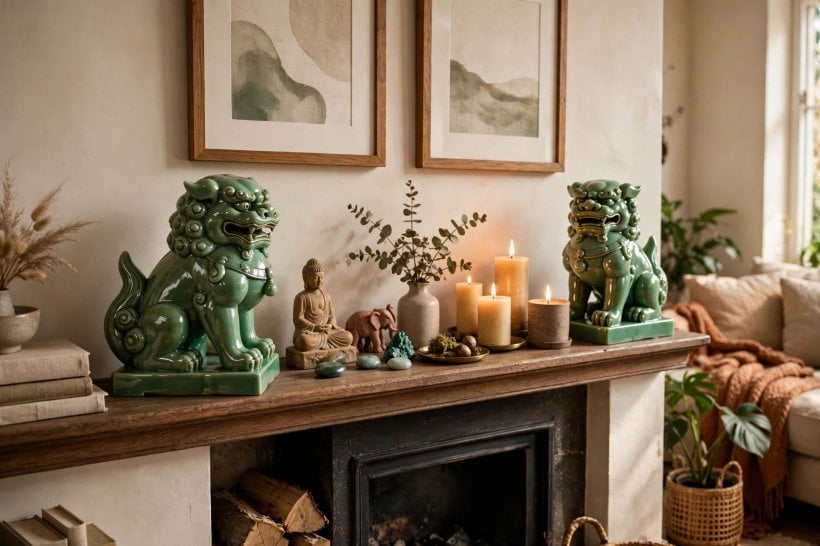 foo dog: small guardian pair on a garden step